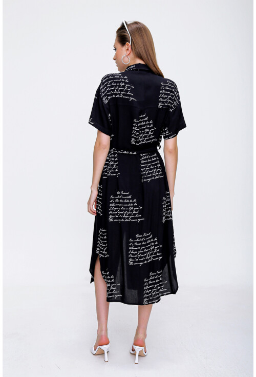 2196 Yazı Baskılı Oversize Elbise