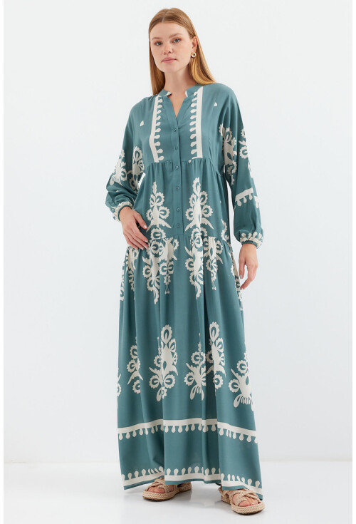 2423 Otantik Desenli Elbise