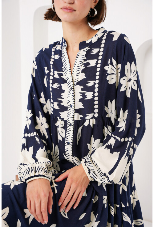 2423 Otantik Desenli Elbise