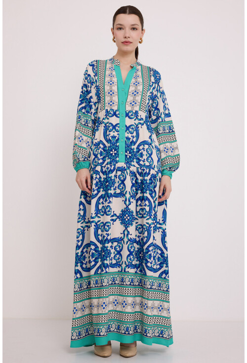 2423 Otantik Desenli Elbise