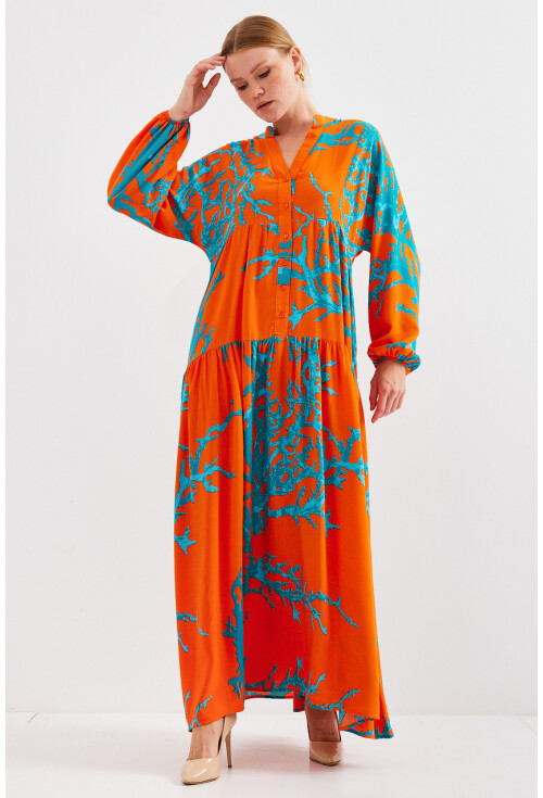 2423 Otantik Desenli Elbise