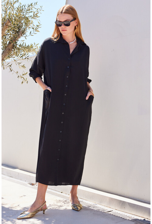 2486 Uzun Düğmeli Oversize Gömlek Elbise
