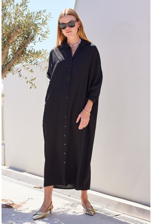 2486 Uzun Düğmeli Oversize Gömlek Elbise