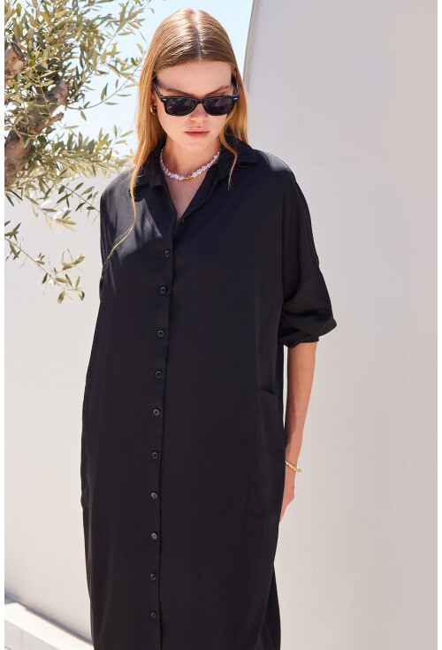 2486 Uzun Düğmeli Oversize Gömlek Elbise
