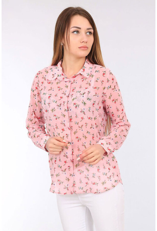 3472 Çiçek Desen Şifon Gömlek