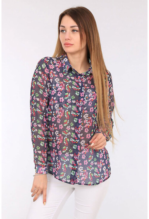 3472 Çiçek Desen Şifon Gömlek