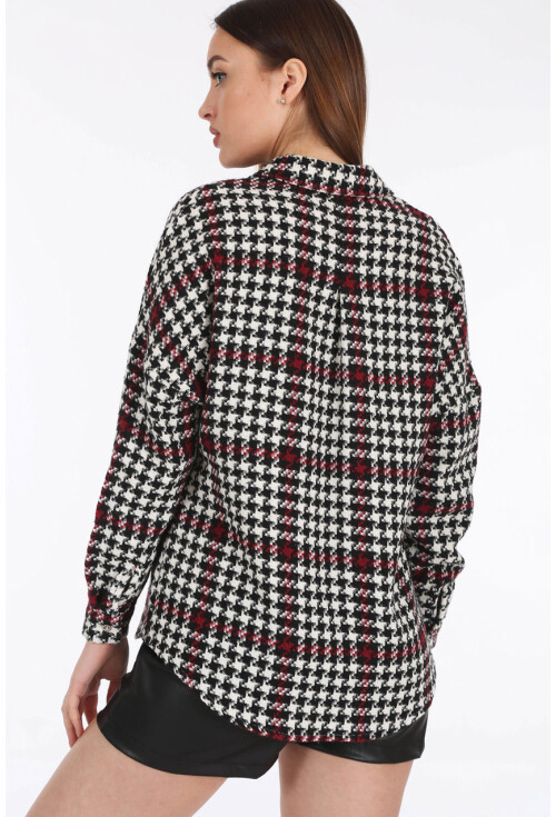 3858 Kareli Oversize İnce Kaşe Gömlek