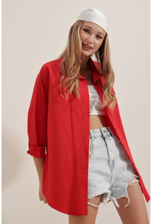 3900 Oversize Uzun Basic Gömlek
