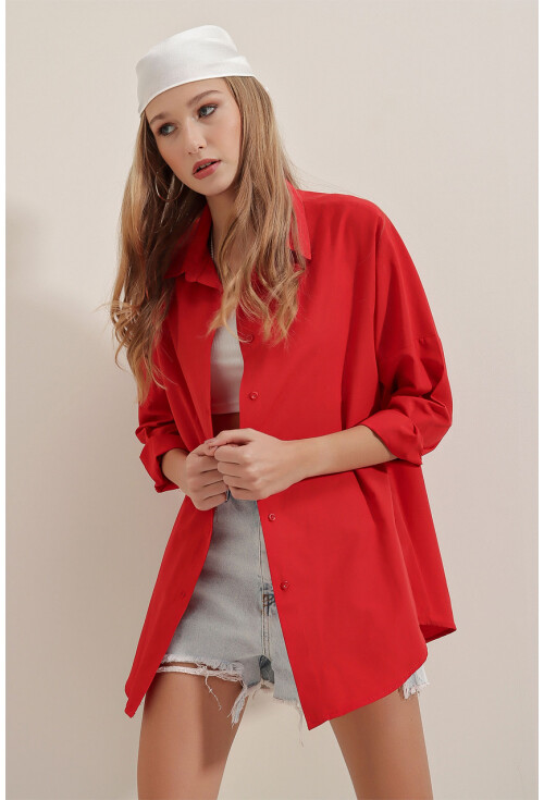 3900 Oversize Uzun Basic Gömlek