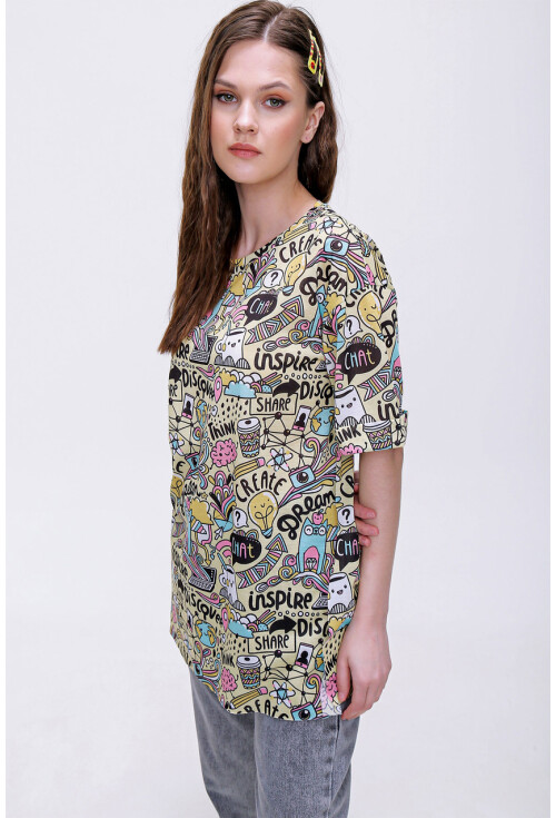 4124  Grafik Desen Oversize T-Shirt