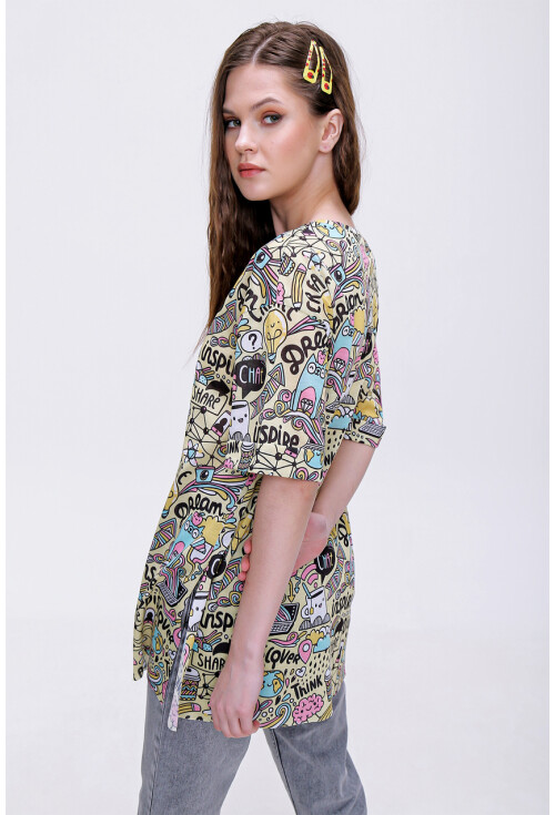 4124  Grafik Desen Oversize T-Shirt