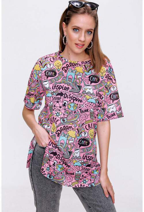 4124  Grafik Desen Oversize T-Shirt