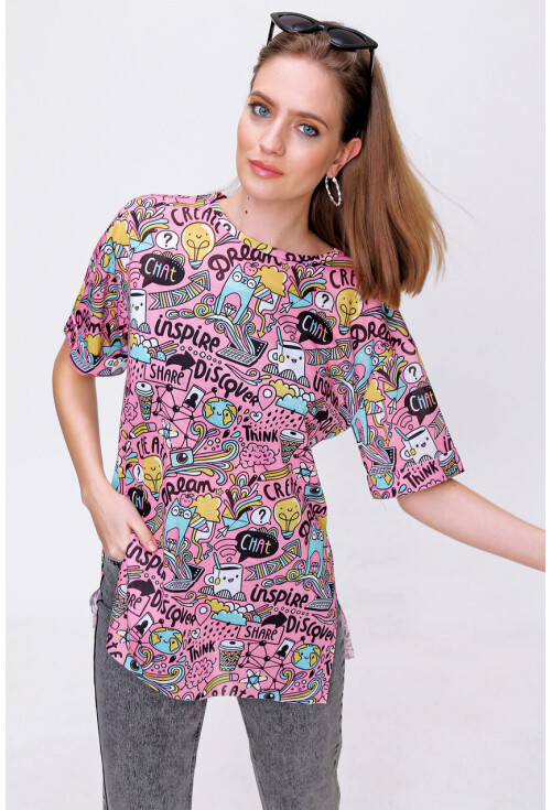 4124  Grafik Desen Oversize T-Shirt