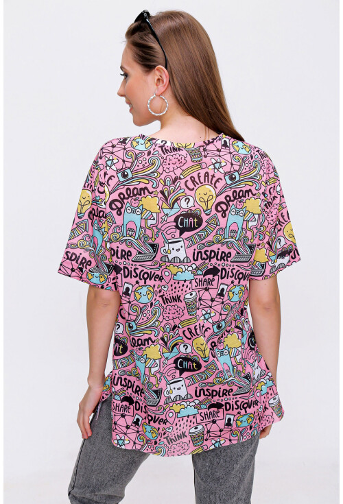 4124  Grafik Desen Oversize T-Shirt