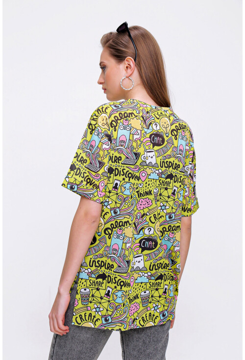 4124  Grafik Desen Oversize T-Shirt