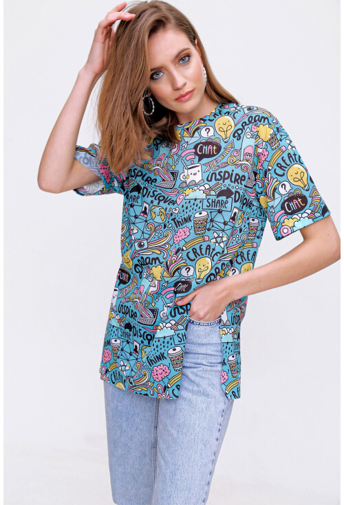 4124  Grafik Desen Oversize T-Shirt