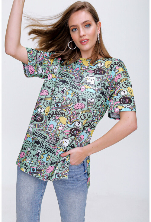 4124  Grafik Desen Oversize T-Shirt