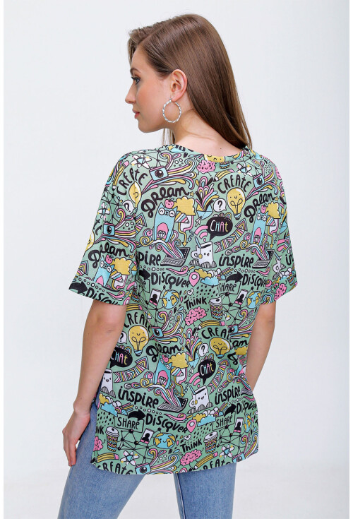 4124  Grafik Desen Oversize T-Shirt