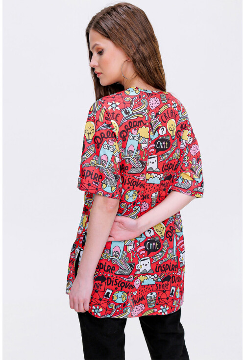 4124  Grafik Desen Oversize T-Shirt