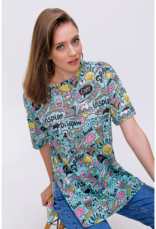 4124  Grafik Desen Oversize T-Shirt