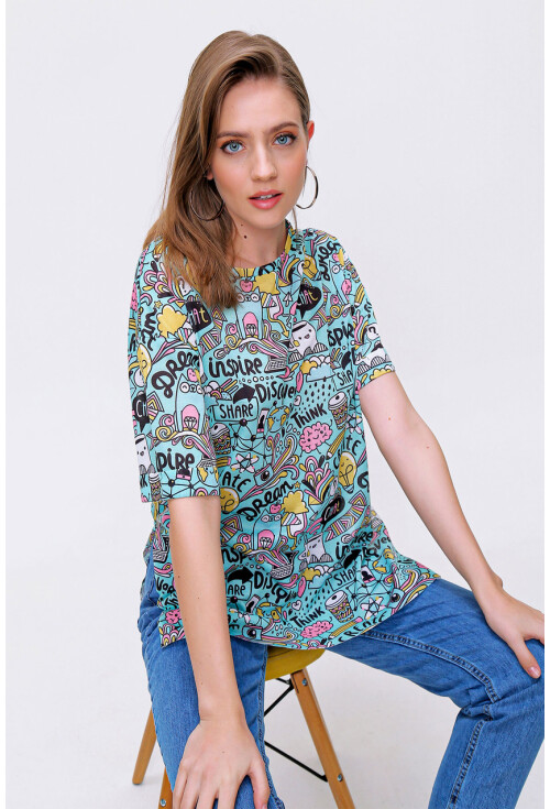 4124  Grafik Desen Oversize T-Shirt