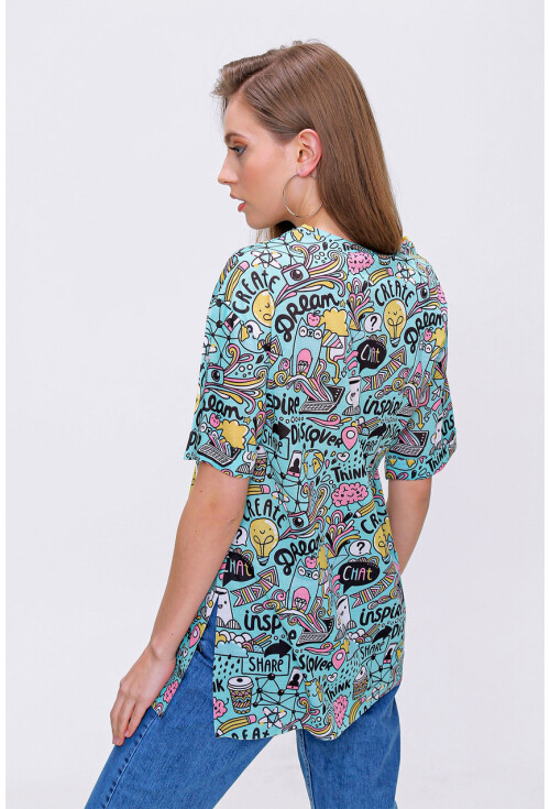 4124  Grafik Desen Oversize T-Shirt