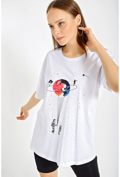 4170 Baskılı Oversize T-Shirt