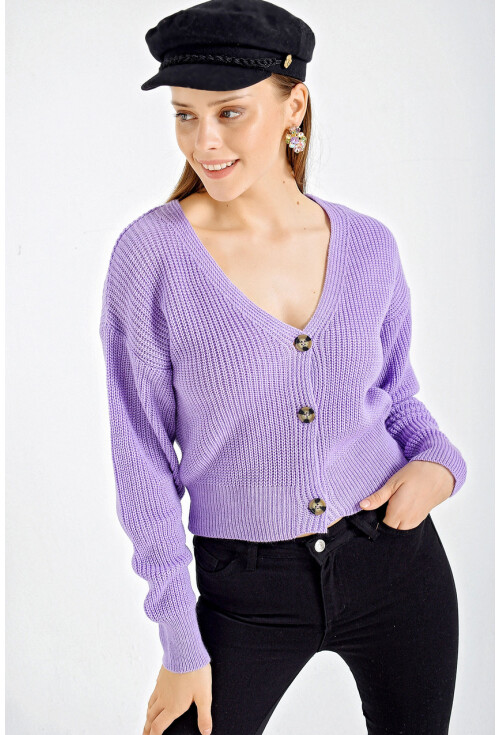 4209 V Yakalı Düğmeli Triko Hırka
