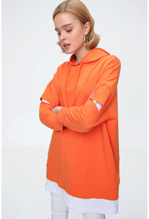 4264 Oversize Kapşonlu Sweat Elbise
