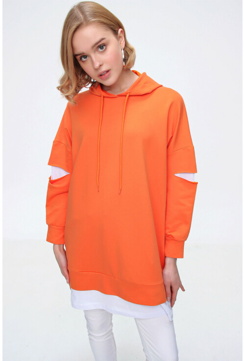 4264 Oversize Kapşonlu Sweat Elbise