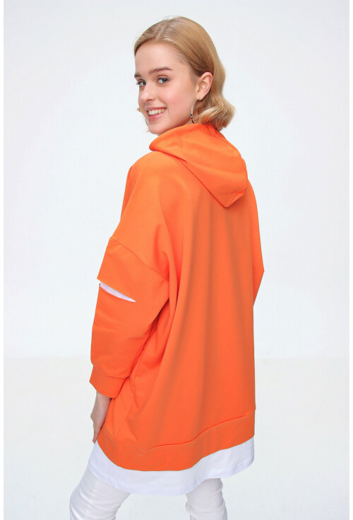 4264 Oversize Kapşonlu Sweat Elbise