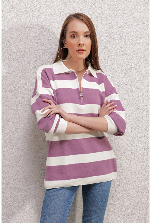 4512  Çizgili Oversize Kazak