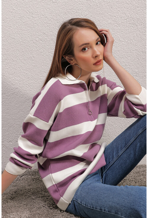 4512  Çizgili Oversize Kazak