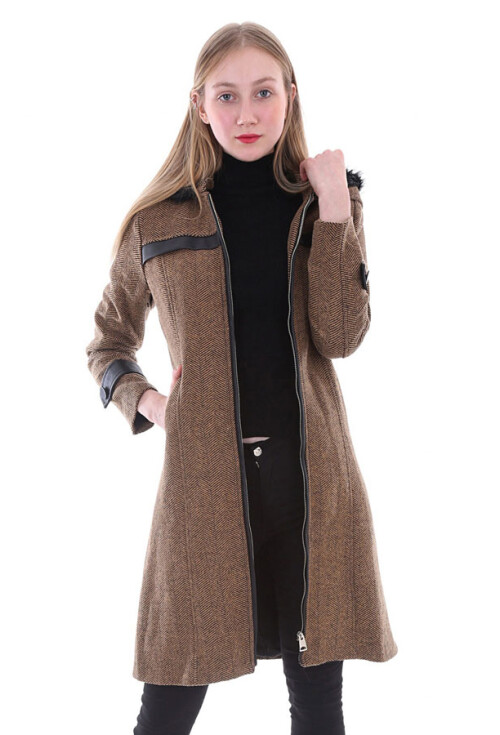 4601 Deri Detaylı Kaban