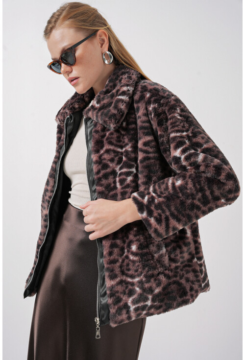 5203 Desenli Peluş Mont Ceket