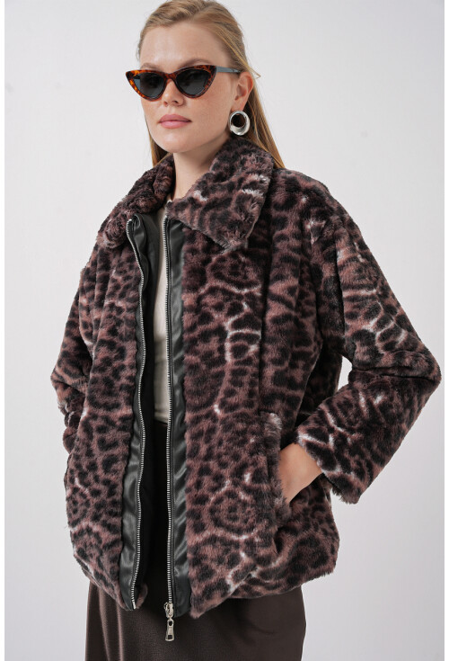 5203 Desenli Peluş Mont Ceket