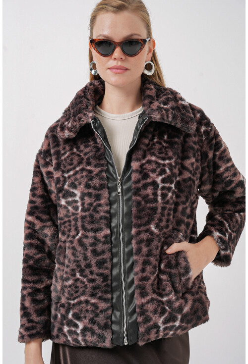 5203 Desenli Peluş Mont Ceket