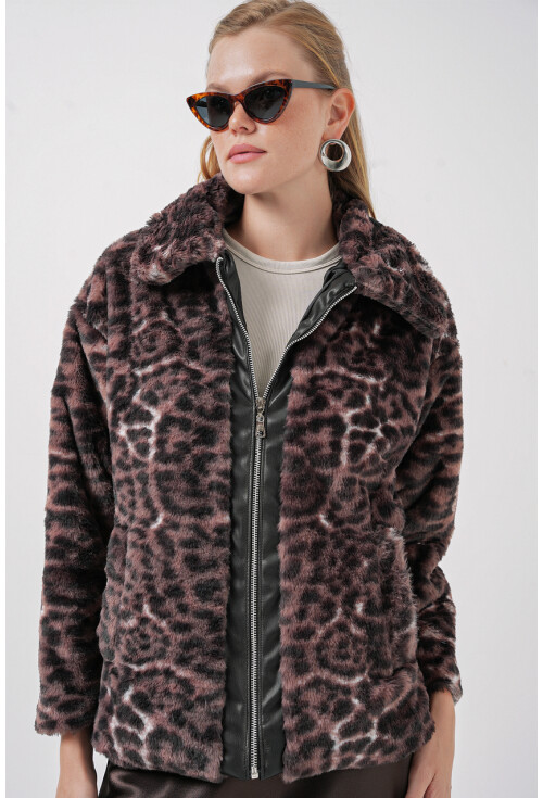 5203 Desenli Peluş Mont Ceket