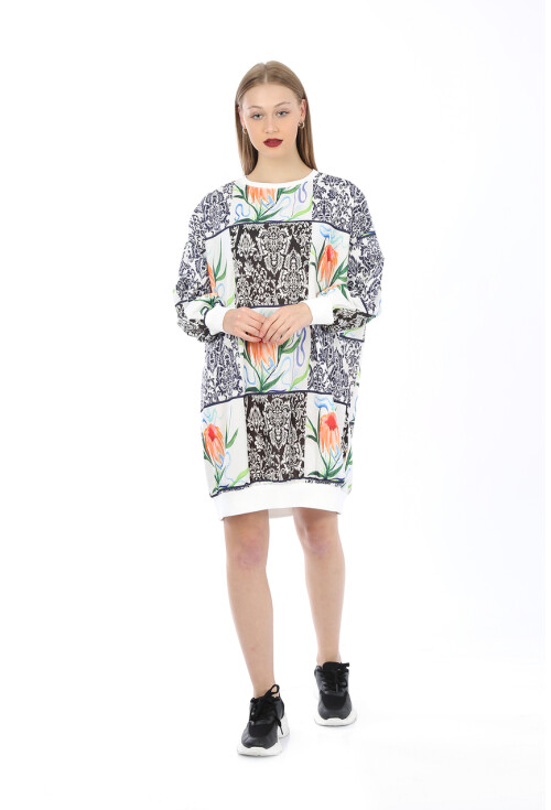 55319 Desenli Oversize Sweat Elbise