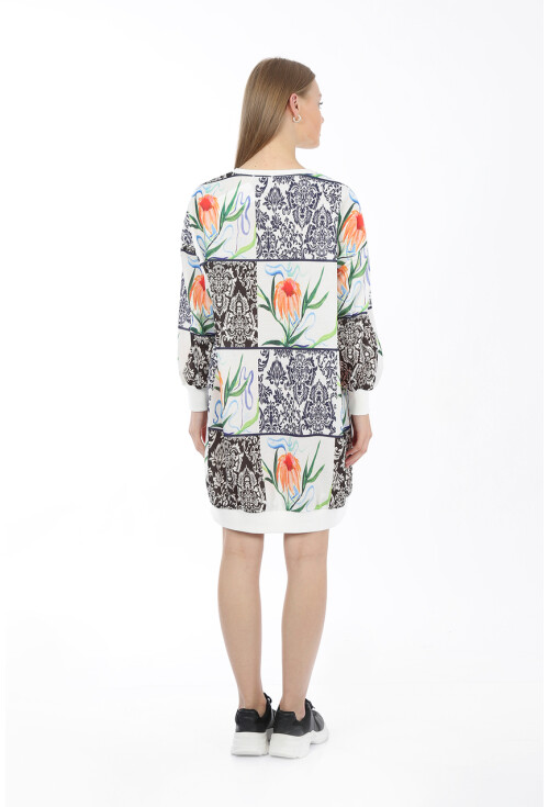 55319 Desenli Oversize Sweat Elbise