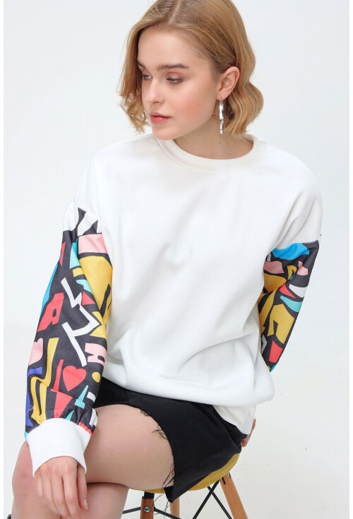 55328 Kolu Desenli Oversize  Sweatshirt