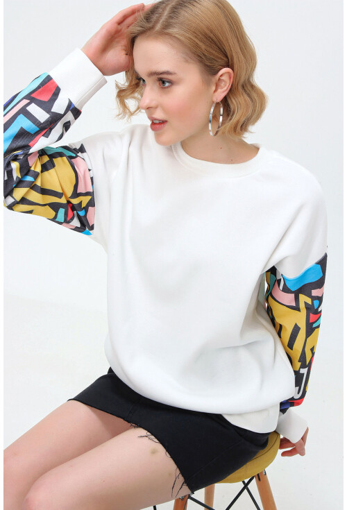 55328 Kolu Desenli Oversize  Sweatshirt