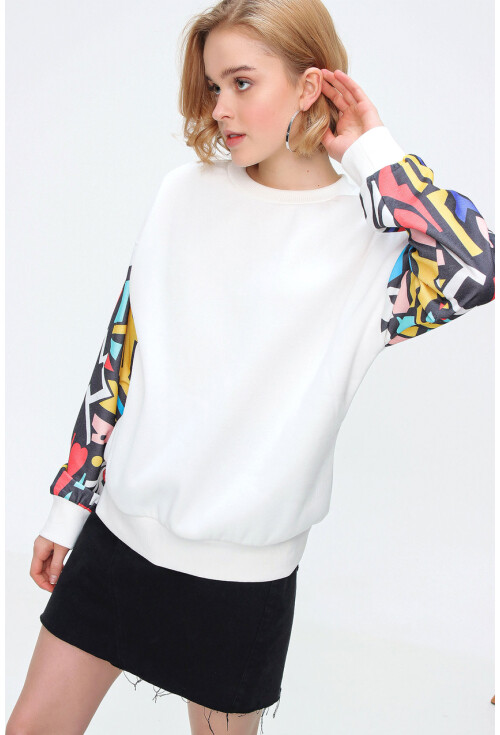 55328 Kolu Desenli Oversize  Sweatshirt