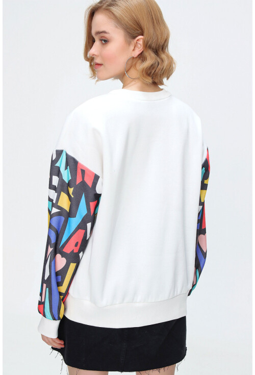 55328 Kolu Desenli Oversize  Sweatshirt