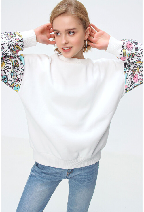 55328 Kolu Desenli Oversize  Sweatshirt
