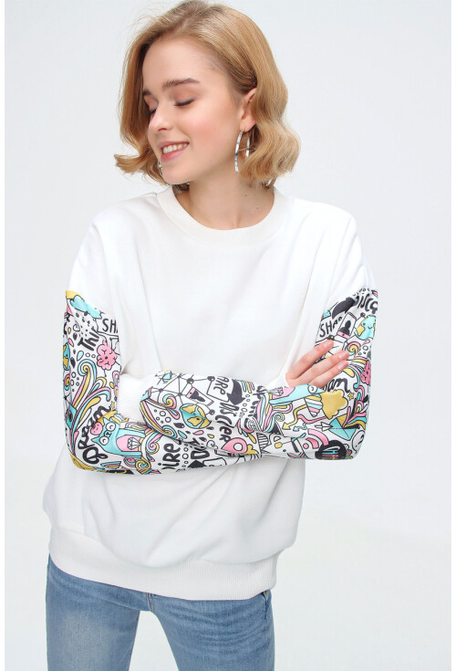 55328 Kolu Desenli Oversize  Sweatshirt