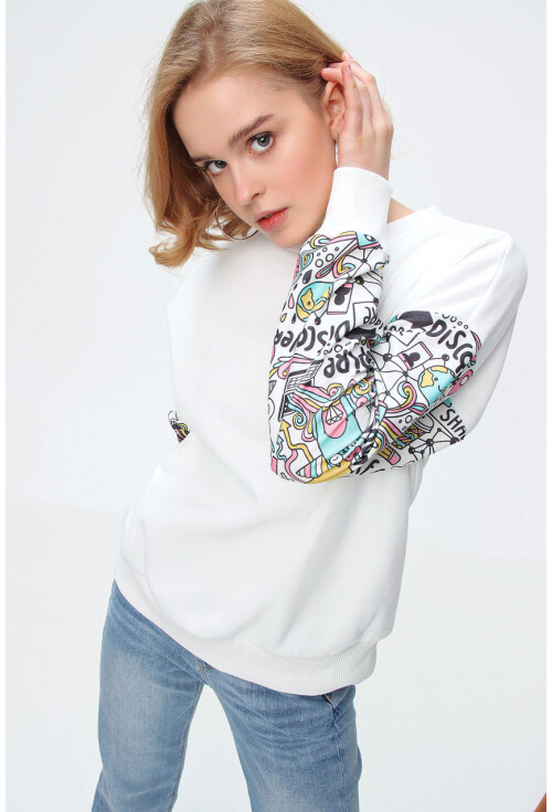 55328 Kolu Desenli Oversize  Sweatshirt