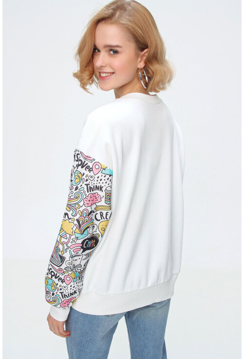55328 Kolu Desenli Oversize  Sweatshirt