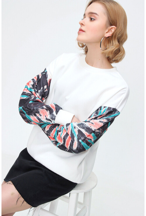 55328 Kolu Desenli Oversize  Sweatshirt