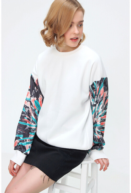 55328 Kolu Desenli Oversize  Sweatshirt